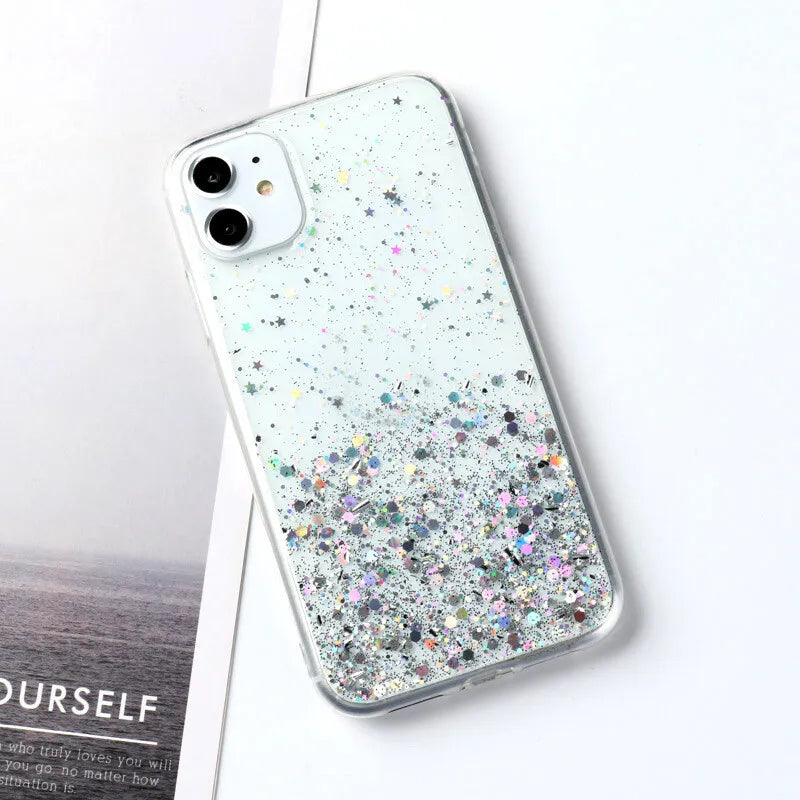 PhoneBits Slim Glittery 3D Quicksand Styling PC Magnetic iPhone Case with Chromed Camera Edge & Transparent TPU Frame, Protective Shockproof iPhone Case Compatible with iPhone Wireless Charging, Mobile Magnetic Phone Case for iPhone, Back Case Cover