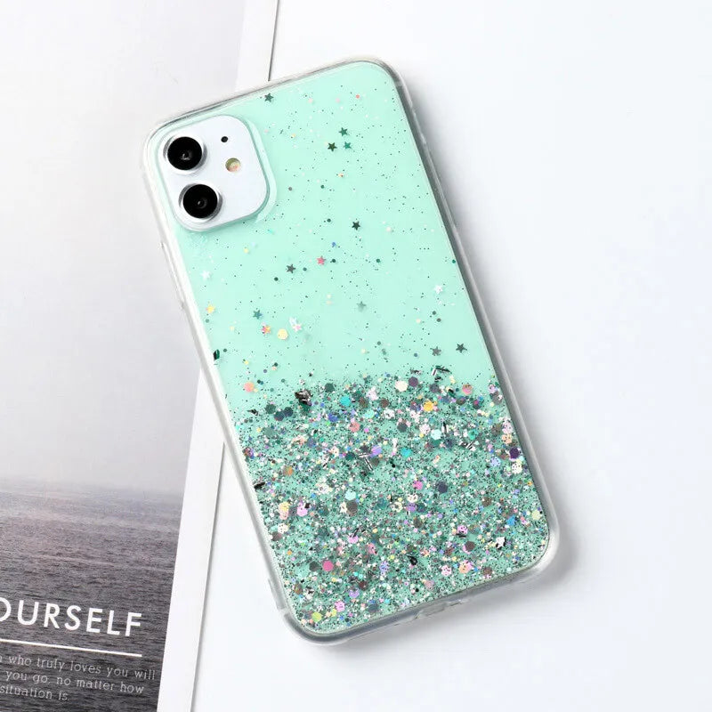 PhoneBits Slim Glittery 3D Quicksand Styling PC Magnetic iPhone Case with Chromed Camera Edge & Transparent TPU Frame, Protective Shockproof iPhone Case Compatible with iPhone Wireless Charging, Mobile Magnetic Phone Case for iPhone, Back Case Cover