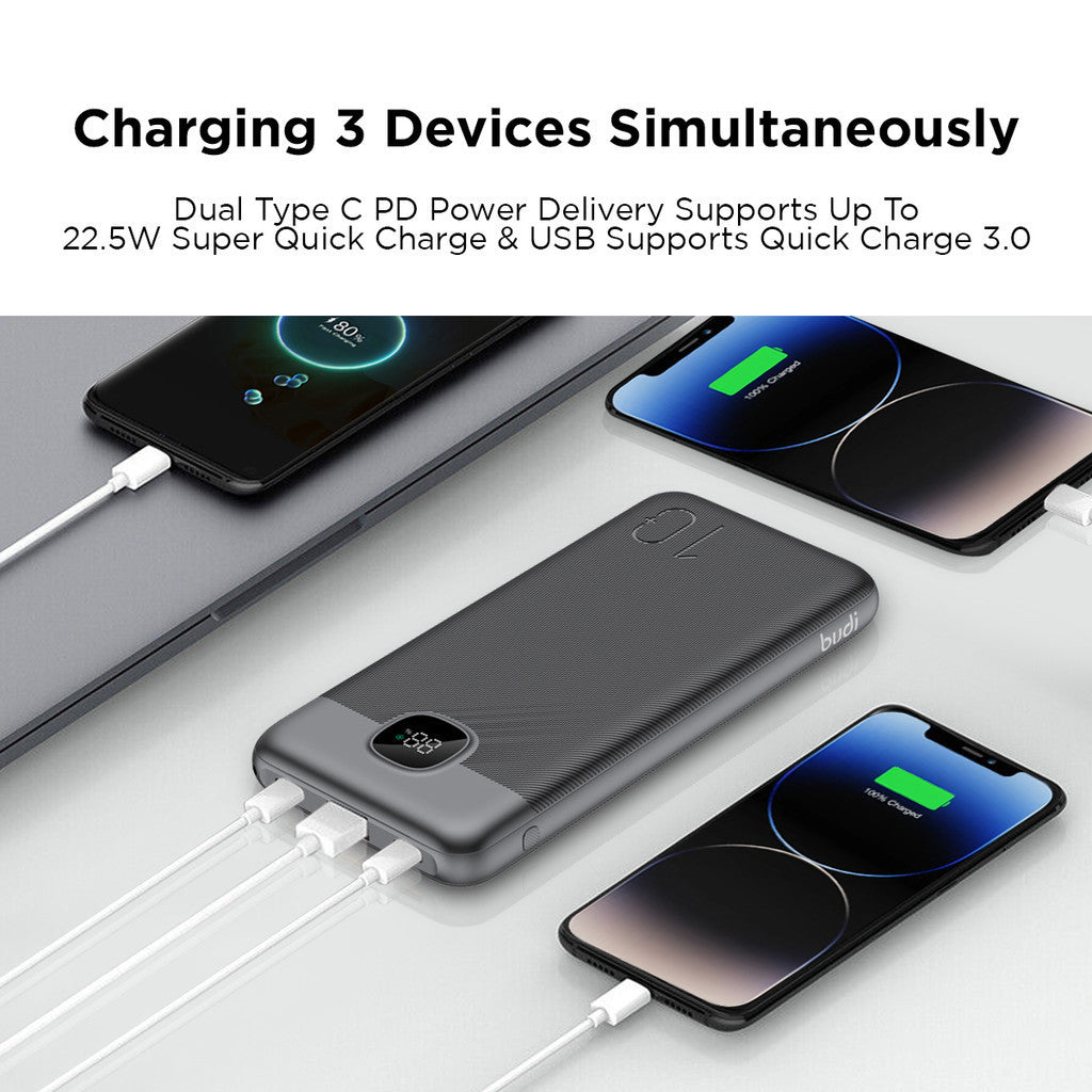 Budi 10000mAh Dual PD+QC3.0 22.5 Quick Charger Power Bank