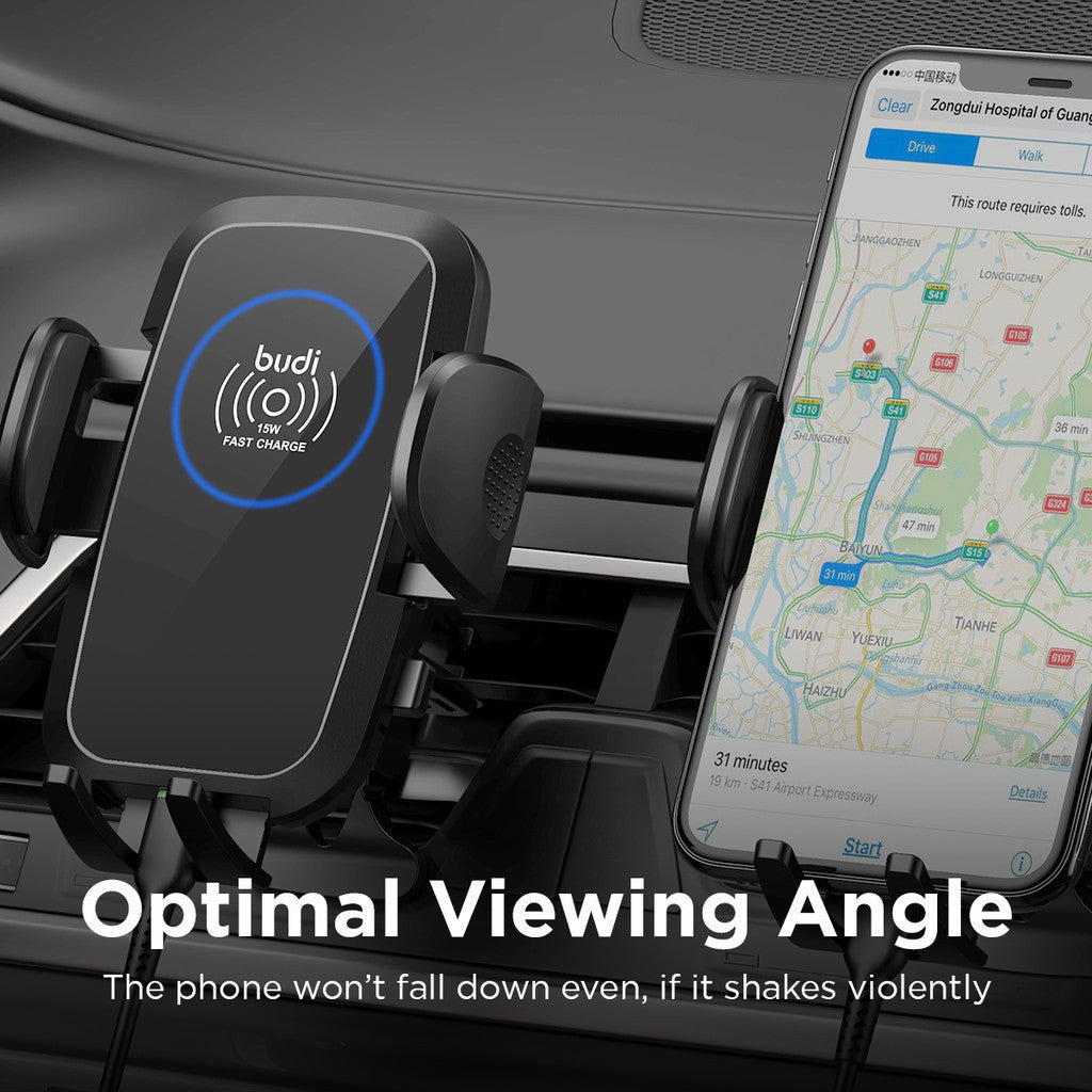Budi Nieuwe magnetische draadloze oplader en telefoonhouder voor in de auto met dashboardmontage