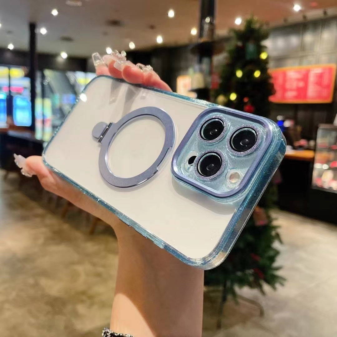 Slim Transparent MagSafe Case with Camera Lens Protection and Ring Holder for iPhone