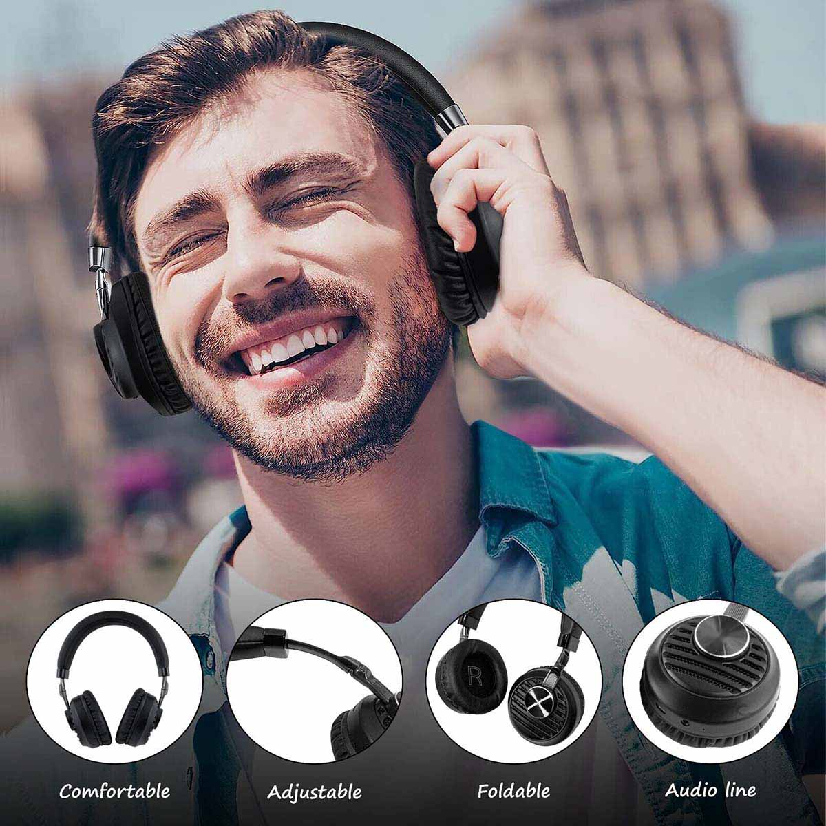 EARLDOM Bluetooth-headset, draadloze Bluetooth-hoofdtelefoon, stereo-oortelefoon met microfoon