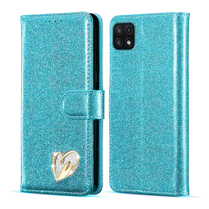 Leather Glitter Flip Wallet Case for iPhone-Blue