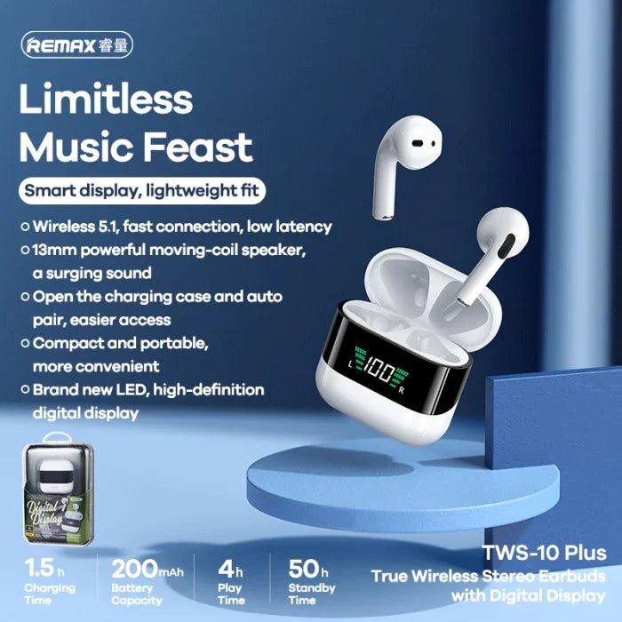 Remax Bluetooth-oordopjes met digitaal display, draadloze koptelefoon