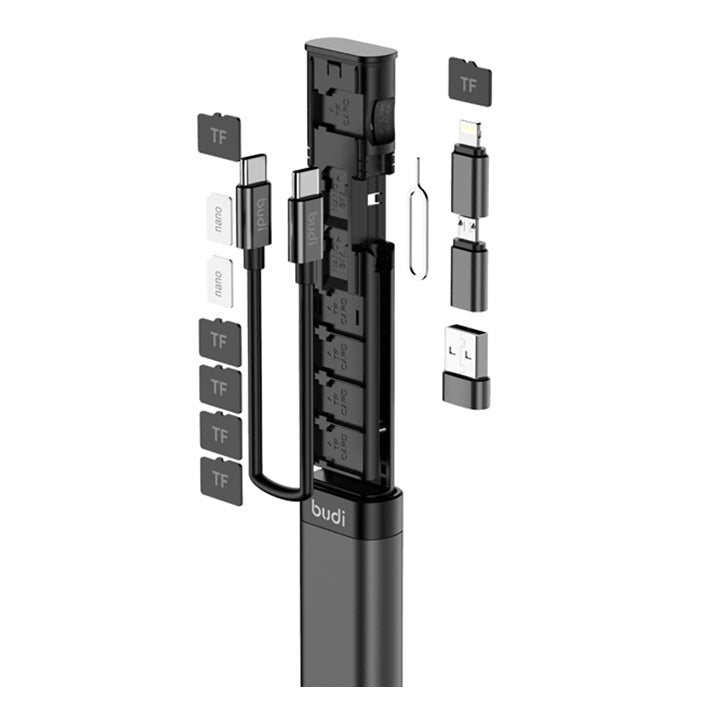 Budi 9 in 1 Essential Travel Charging & Data Sync Cable Stick, Travelling Stick with Phone Holder