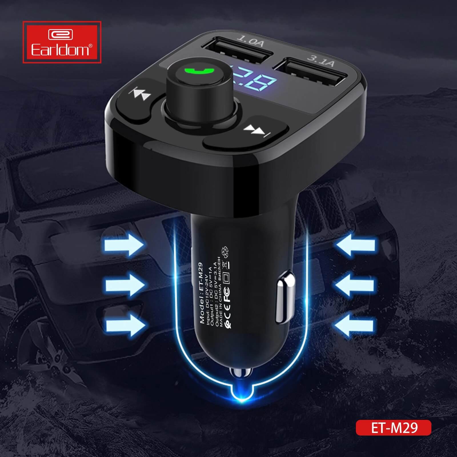 Earldom Bluetooth Car Kit, Bluetooth-FM-Transmitter, schnelles Autoladegerät