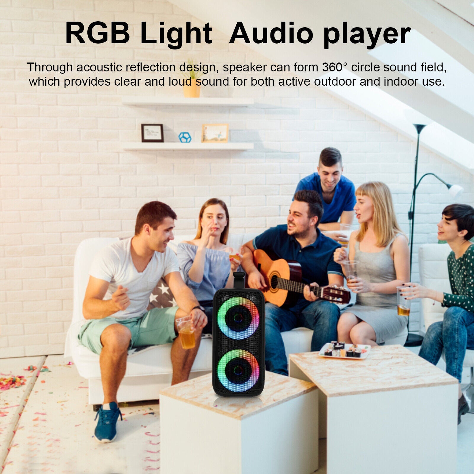 Draagbare Bluetooth-luidspreker, RGB-licht Bluetooth-luidspreker, draadloze luidspreker met betoverende RGB-verlichting-zwart
